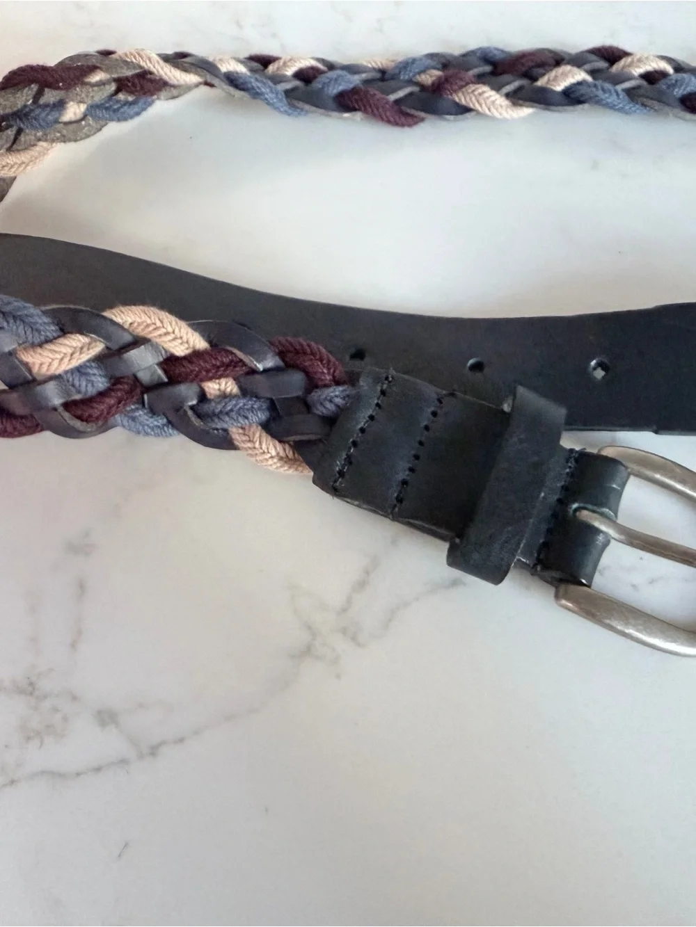 Braided Multicolor Belt with Black Leather Trim size M length 39”